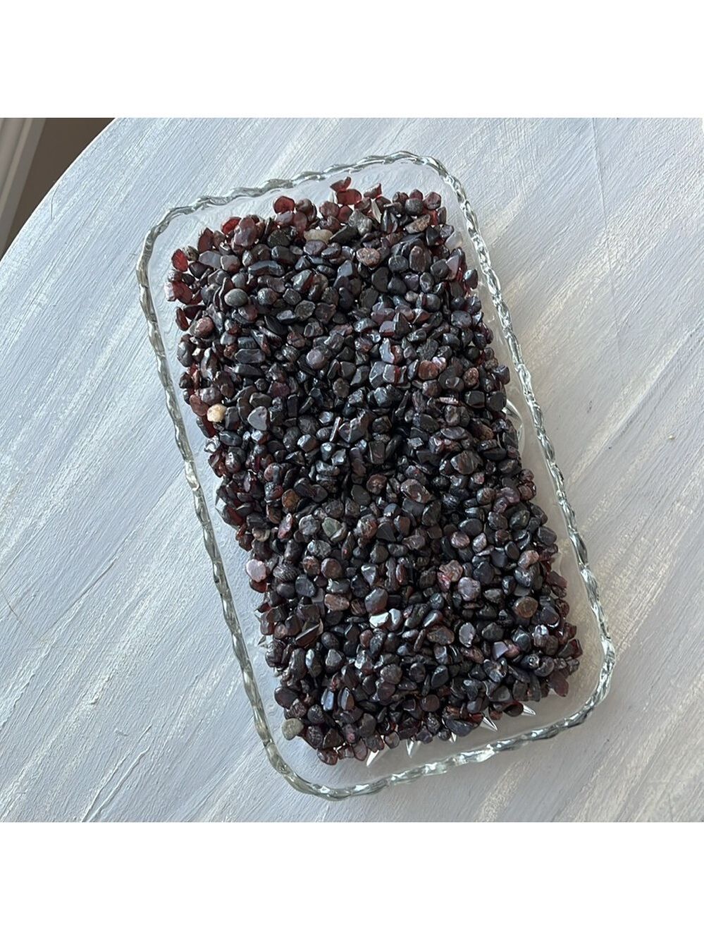 Garnet chips in jar